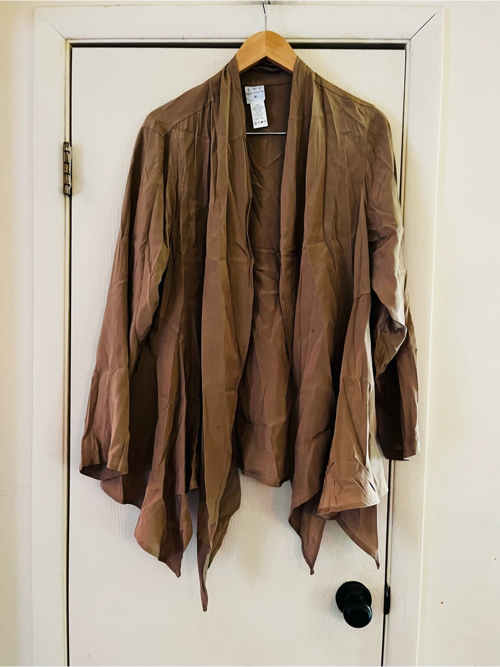 VTG 90s Rayon Satin Lagenlook Artist Smock Open Front Boho Kimono Jacket XL